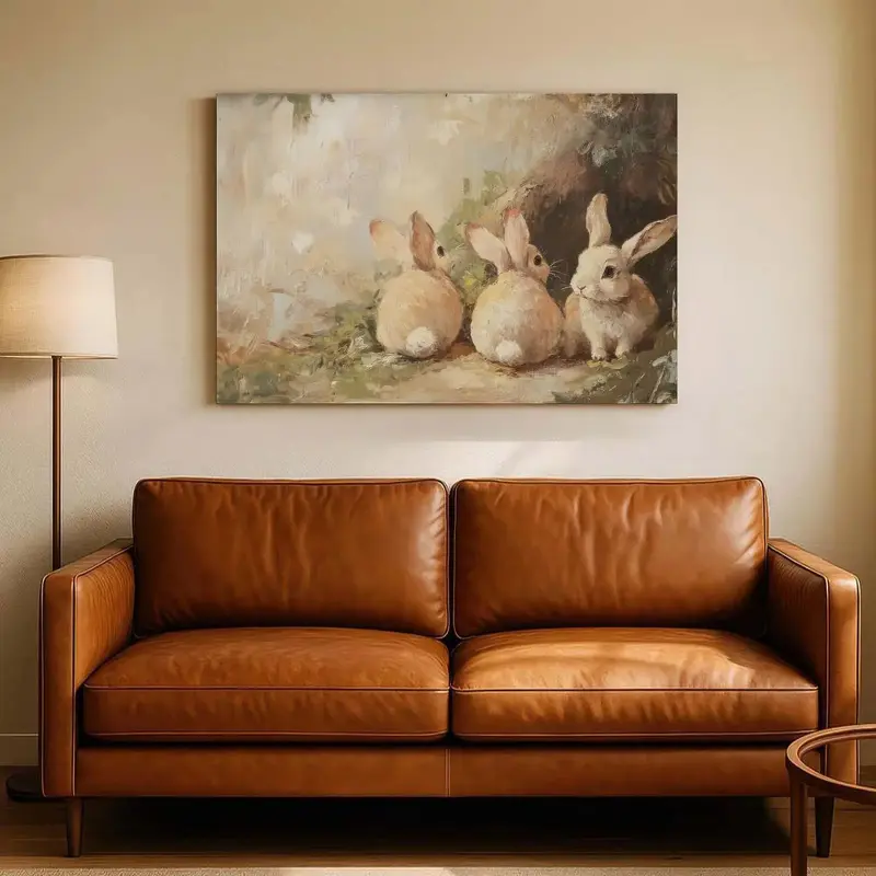 Cute Rabbits Canvas Wall Art, Vintage Bunnies Easter Wall Decor,  Aesthetic Canvas Print for Living Room Bedroom Home Decor