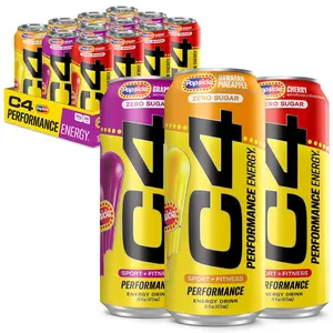 (A)C4 Energy Drink x Popsicle Variety Pack – Carbonated, Sugar-Free Pre-Workout Performance Drink with No Artificial Colors or Dyes, 3 Flavors: Grape, Hawaiian Pineapple, Cherry, 16oz Pack of 12