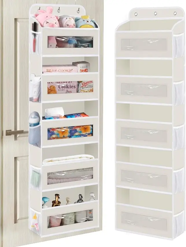TAHAVICE Adjustable No-Drill Over The Door Organizer - 5 Shelves, 10 Mesh Pockets, Rectangle Home Supplies for Nursery Organization, Daily Protective Covers Storage Holder