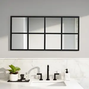 Matte Black Windowpane Grid Wall Mirror - Leaning & Hanging Decor for Bedroom, Living Room, Entryway-1 piece