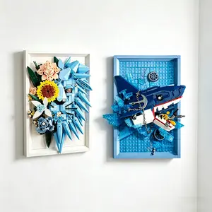 DIY creative shark and lion photo frame assembly blocks set, Creative Building Block, children's education assembly toys, and home desktop and wall decoration
