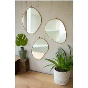 Set Of Three Brass Framed Organic Shaped Mirrors
