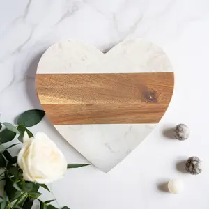 Heart Shaped Charcuterie Board, Acacia Wood And Marble Charcuterie Board Personalized With Cheese Knife