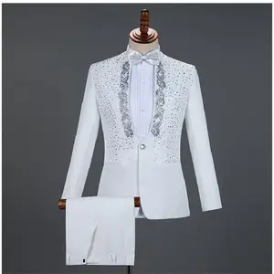 Luxury Embroidered Two-Piece Suits – 1-Button Printed Dinner Tuxedo Jacket and Pants, Elegant Blazer and Pants, Wedding Suit — Men’s Formal Wear Size Small