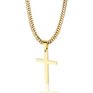 Cross Necklace for Men,   Stainless Steel Plain Cross Pendant Necklace for Men Cuban Chain 18-26 Inch