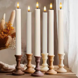 6 Pack, 10" LED Flameless Cream Beige Fluted Ribbed Grooved Taper Candles, Remote & 24h Timer Memory, /Off Button, Dimmable, Flicker Mode,  Operated, Christmas Menorah Wedding