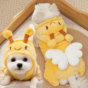 Bee Dog Pajamas – Fleece-Lined Flannel Pet Jumpsuit for Small Dogs & Cats, Warm 4-Leg Puppy Outfit, Cute Cartoon Winter Clothes for Teddy, Bichon, Chihuahua