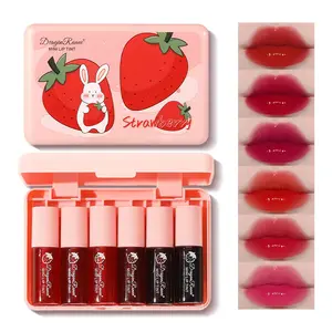 6 Colors Lip Tint Stain Set, Korean Velvet Lip Stain Watery Lip Stain Tint Moisturizing Mini Liquid Lipstick Set, Long Wearing, Non-Stick Cup, Waterproof, High Pigment, Lip Tint Makeup