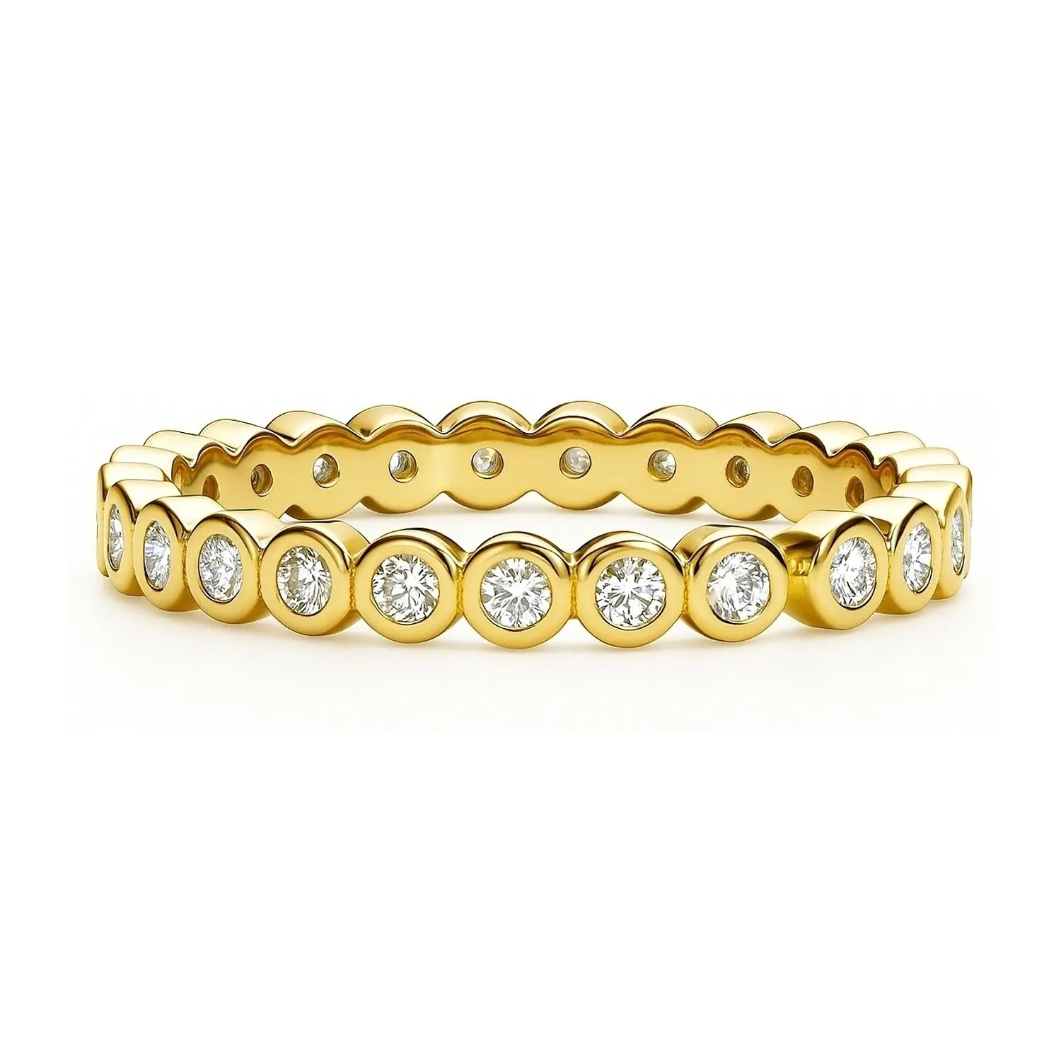 BERRICLE Yellow Gold Flashed Sterling Silver Bubble Rings Stackable Eternity Band Ring for Women, Bezel Set Round Cut Cubic Zirconia CZ