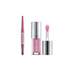BUXOM Full-On Plumping Glossy Lip Oil & Waterproof Matte Lip Liner Bundle - Hydrating Shiny Makeup Set