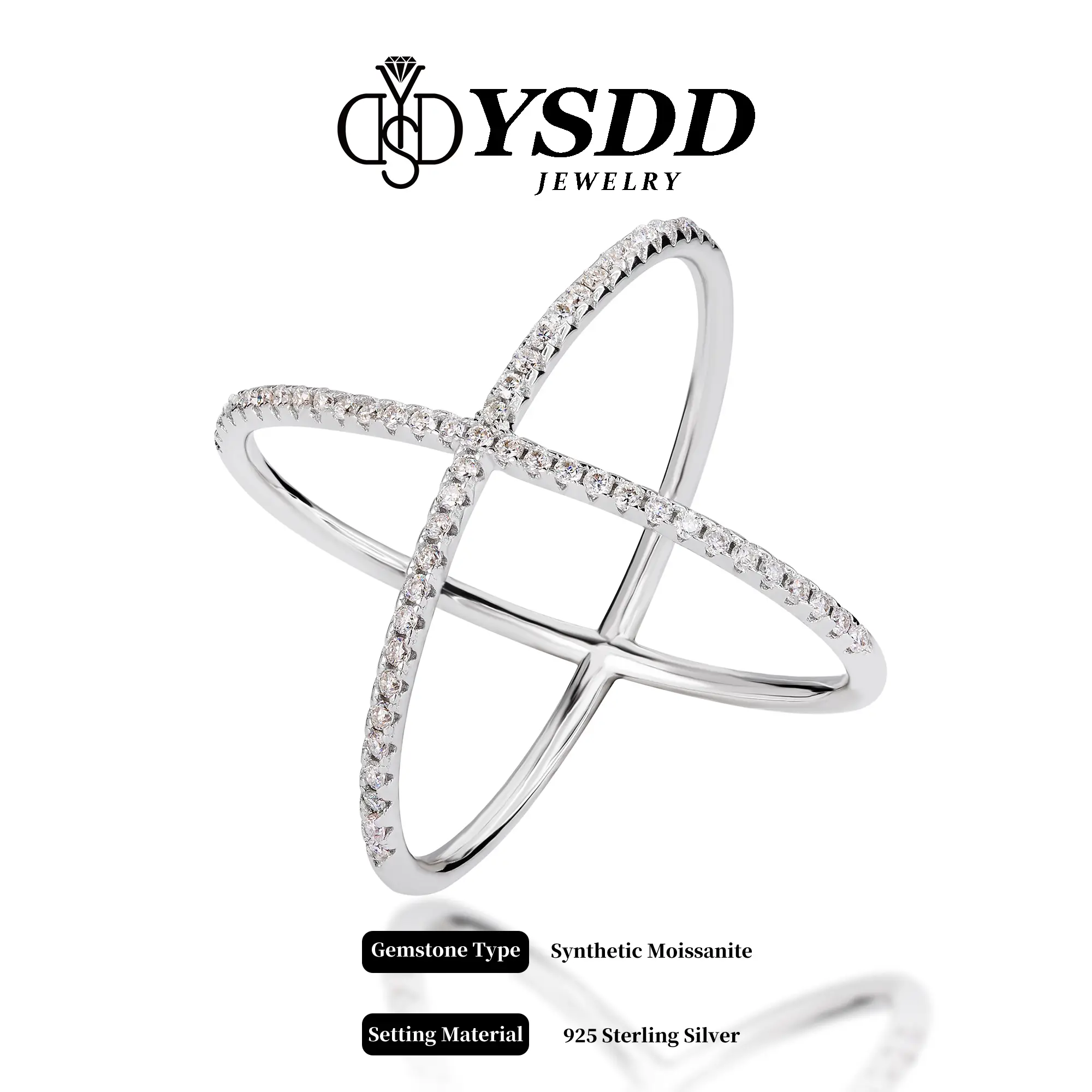 【#202 Criss Cross】Synthetic Moissanite Ring in 925 Sterling Silver