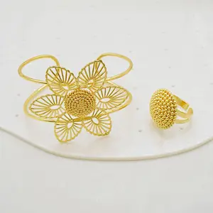 2025 NEW  Luxury Ethiopian Flower Jewelry Sets Necklaces Earrings Rings Forehead-Chain Eritrean African Habesha Accessories Gift