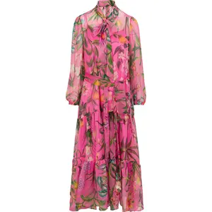 FLORAL SILK MAXI DRESS IN AZALEA