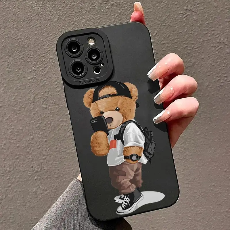 Cute Bear Pattern Phone Case, Anti-drop Shockproof Protective Phone Protector Cover, Phone Accessories Compatible with Smartphone iPhone 15 14 13 12 11 XS XR X Plus Pro Max, Casing, Protection
