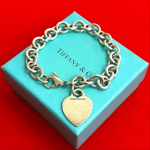 Pre-owned Tiffany & Co. Sterling Silver 925 (Ag925) Small Leather Goods Tiffany&Co. Heart Tag Silver 925 Bracelet