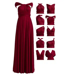 72Styles Infinity Dress with Bandeau, Convertible Bridesmaid Dress, Long, Plus Size, Multi-Way Dress, Burgundy Wine Twist Wrap Dress