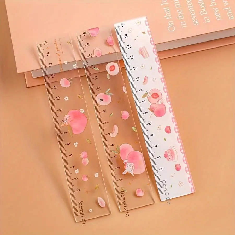 Cartoon Cute Watermelon Acrylic Ruler Set, Measuring Instrument, 1/3/10 PCS, School Supplies, Kawaii Stationery, Teenage Colorful Tools, Affordable Oddities