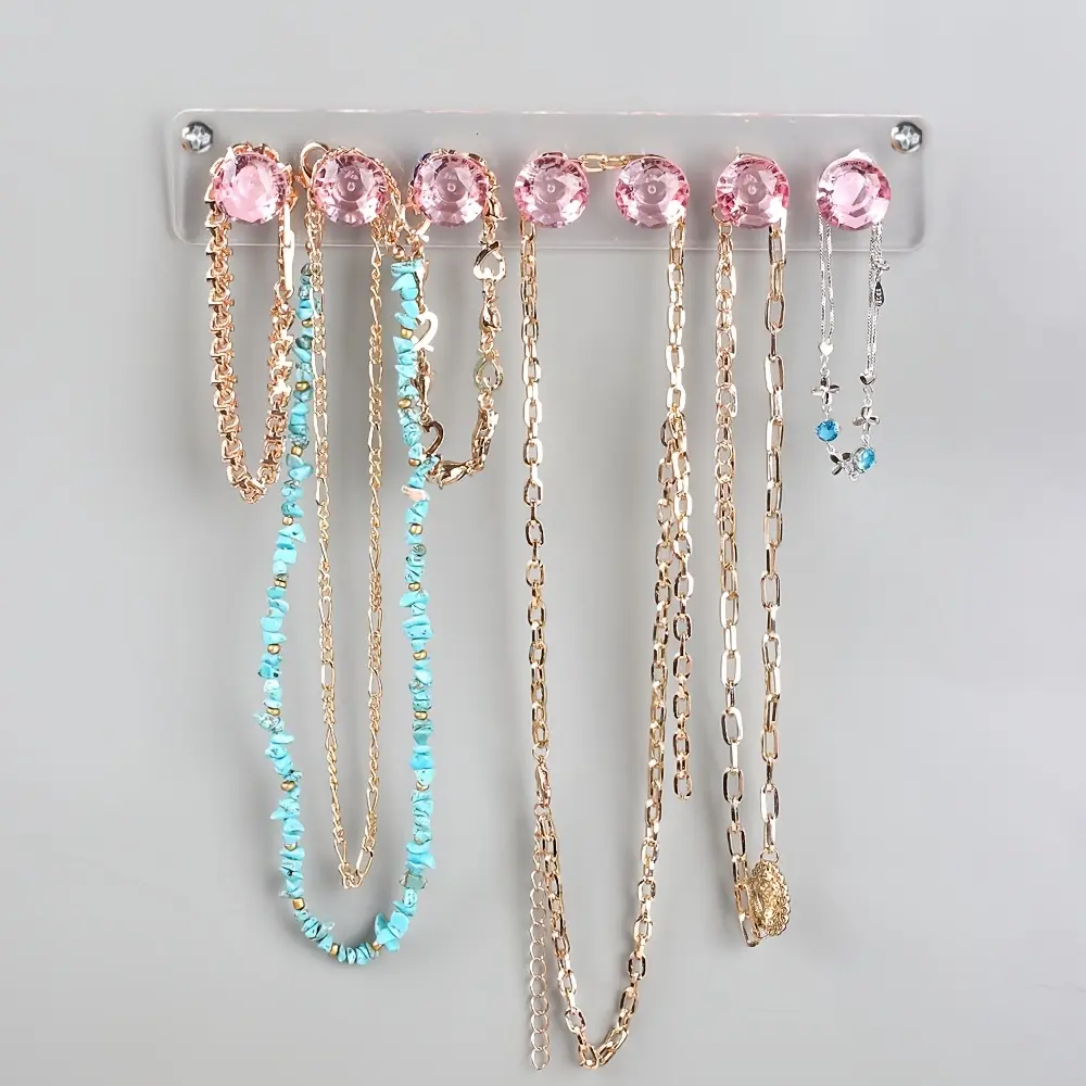 Crystal Necklace Hangers Holder Wall Mounted Acrylic Jewelry Organizer With 7 Hooks