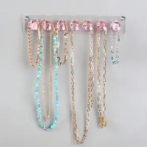 Crystal Necklace Hangers Holder Wall Mounted Acrylic Jewelry Organizer With 7 Hooks