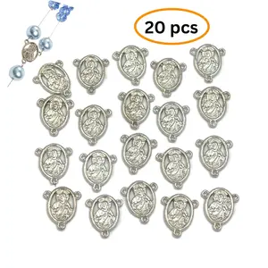 Hail Mary Holy Mother Virgin Links Connectors, Silver Charms Pendant Findings For Necklace Making, DIY Jewelry Supplies, Gift For Beaders, 15x18mm, 20pcs