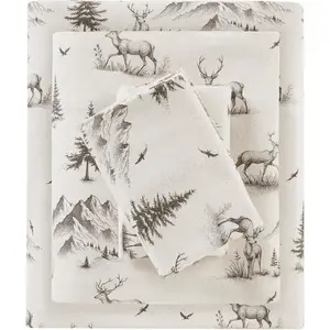 Charms, 100% Flannel Warm  Fuzzy Queen Size, Pocket Fits Up to 14", Queen Gray Deer Toile 4