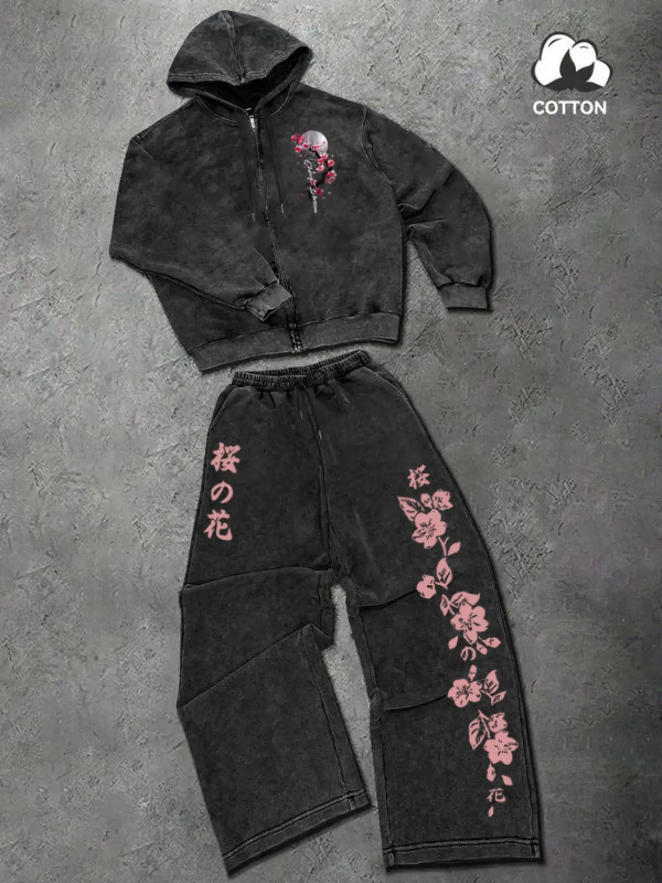 Men's Cotton Two-Piece Set, Floral Print Hooded Sweatshirt & Wide Leg Pants, Casual Spring Fall Winter Sportswear, Fashion Tracksuit, Athleisure Tracksuit Sets, Casual Athletic Wear, Casual Athletic Clothing