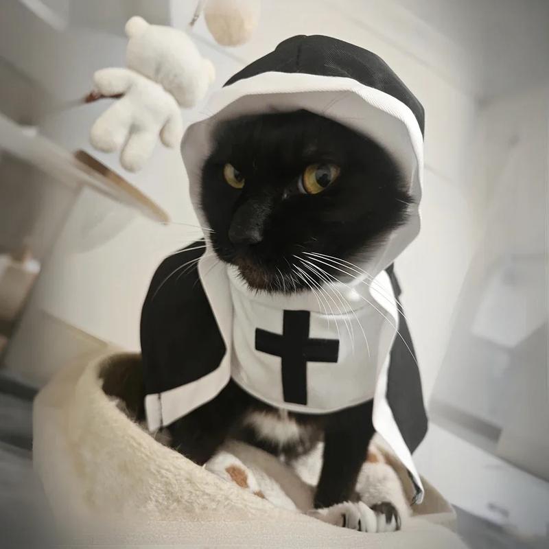 Funny Robe Style Pet Costume for Dogs & Cats Cute Cosplay Outfit with Cross Design and Hooded Design