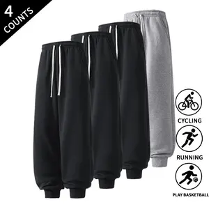 4-Pack Men's Straight Fit Cuffed Pants Stretch Elastic Ankle Beam Foot Daily Casual Trousers