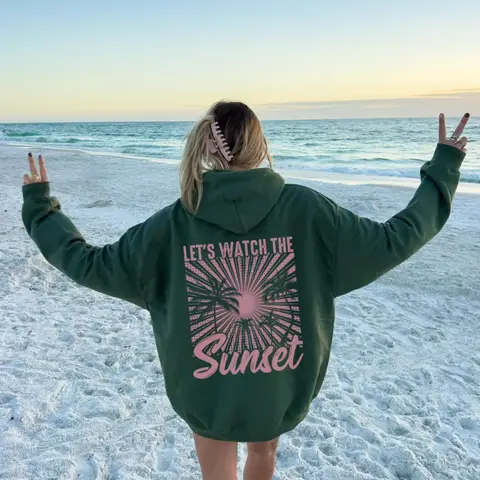 Let’s Watch the Sunset Hoodie – Oversized Beach Sunset Hoodie, Summer Aesthetic Graphic Pullover for Women & Teens