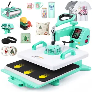 AKEYDIY 15"x 15" Heat Press Machine, 5 in 1 Professional Sublimation Machine Digital Heat Transfer with 360° Swing Away Design for T-Shirts/Tumblers/Mugs/Hats/Plates/Caps, Industrial-Quality Press Machine with 30OZ Tumbler Press, Crafty Gifts