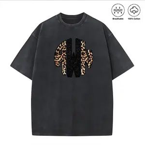 Washed T-shirt Leopard Print Monogrammed T-Shirt - Initial Tee