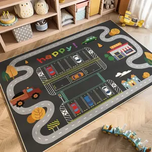 Kids Car Track Play Rug - Colorful Road & Parking Lot Design, Soft Non-Slip Educational Nursery Development Mat for Playroom & Bedroom, Interactive Toy for Toddlers & Preschoolers #KidsPlayRug #CarTrackMat #EducationalToy #NonSlipRug
