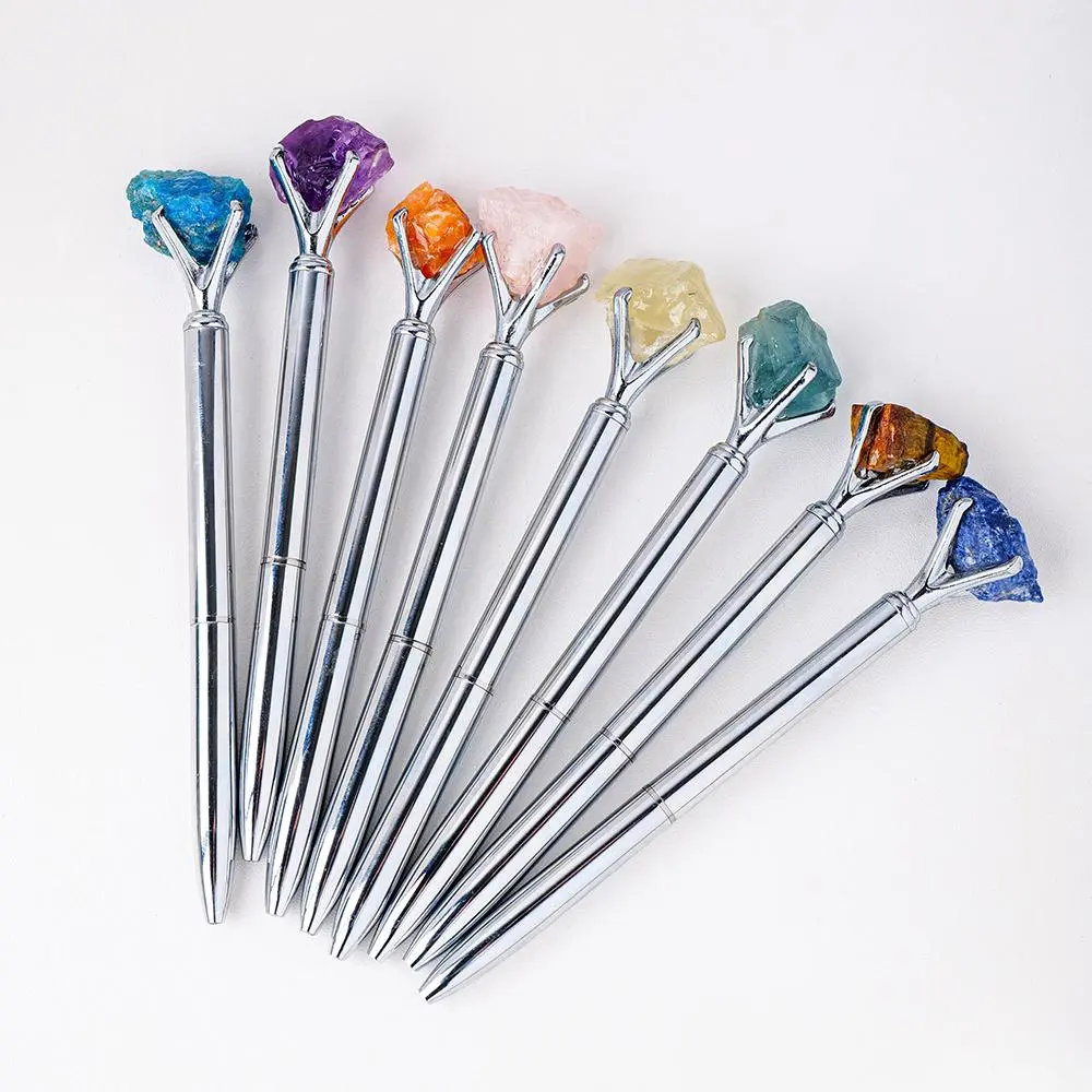 Natural Healing Amethyst Crystal Original Raw Stone Natural Finish Cylindrical Pen, 1 Count Ballpoint Pen, Inspirational Ballpoint Pen, Student Stationery, Office Business Gifts, Symbol Of Success