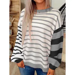 Colorblock Striped Drop Shoulder Sweater, Comfortable Knitwear for Women, Casual Fashion Pullover, Perfect for Fall & Winter Seasons