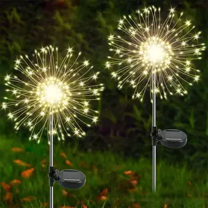 Outdoor Solar Courtyard Lights, Set of 2 with 120 LED Twinkling Firework Lights, Waterproof for Garden Pathway Decor, Warm