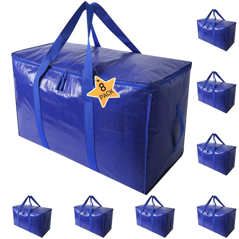 Moving Bags 2-8 Pack | 100lbs Capacity Waterproof Zippered Totes w/Ergo Handles - Space-Saver Storage for Movers & Seasonal Organization