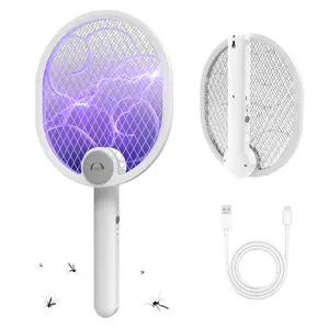 2-in-1 Efficient Mosquito Killer, 1200mAhFoldable Electric Mosquito Swatter, Handheld Rotatable Mosquito Repellent, ThreeLayer Mesh Safety Anti Electric Shock Design,Purple UV Light for Indoor & Outdoor Use