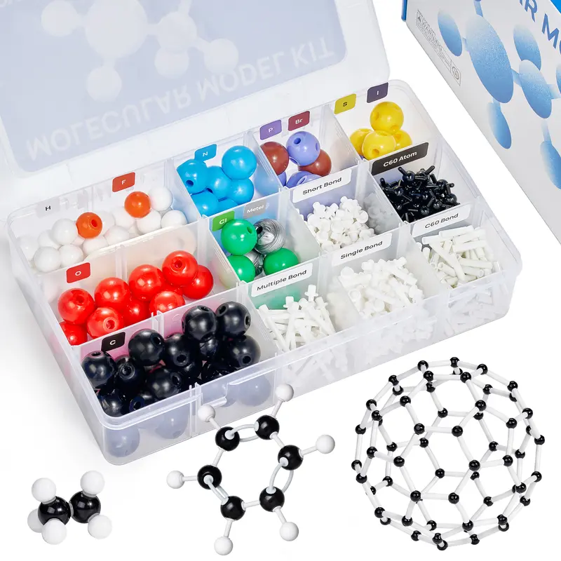 JoyCat 404-Piece Chemistry Molecular Model Toyset - 3D Visual Learning Educational Science Toy for Ages 12+, Color-Coded Atomic Balls, Smooth Plastic Bonds, Assembly Tool, Easy Assembly, 11.7x7.3x2.4 Inches, 3D Models Make Abstract Bonds Visible