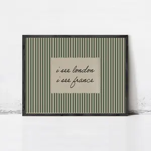Vintage See London See France Print, Green Striped Bathroom Decor Poster, Funny French Quote Wall Art, Retro European Bathroom Sign, Sage Green Striped Aesthetic Art, Maximalist Bathroom Decor, Digital Download Whimsical Bath Print