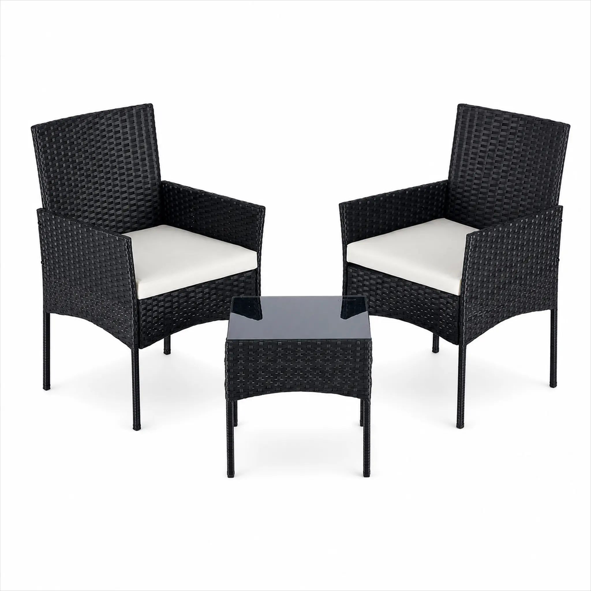 DUMOS 3-Piece/4-Piece Patio Furniture Set, Wicker Outdoor PE Rattan Furniture with Coffee Table & Washable Cushion, Compact Bistro Conversation Seating for Balcony, Garden, Poolside