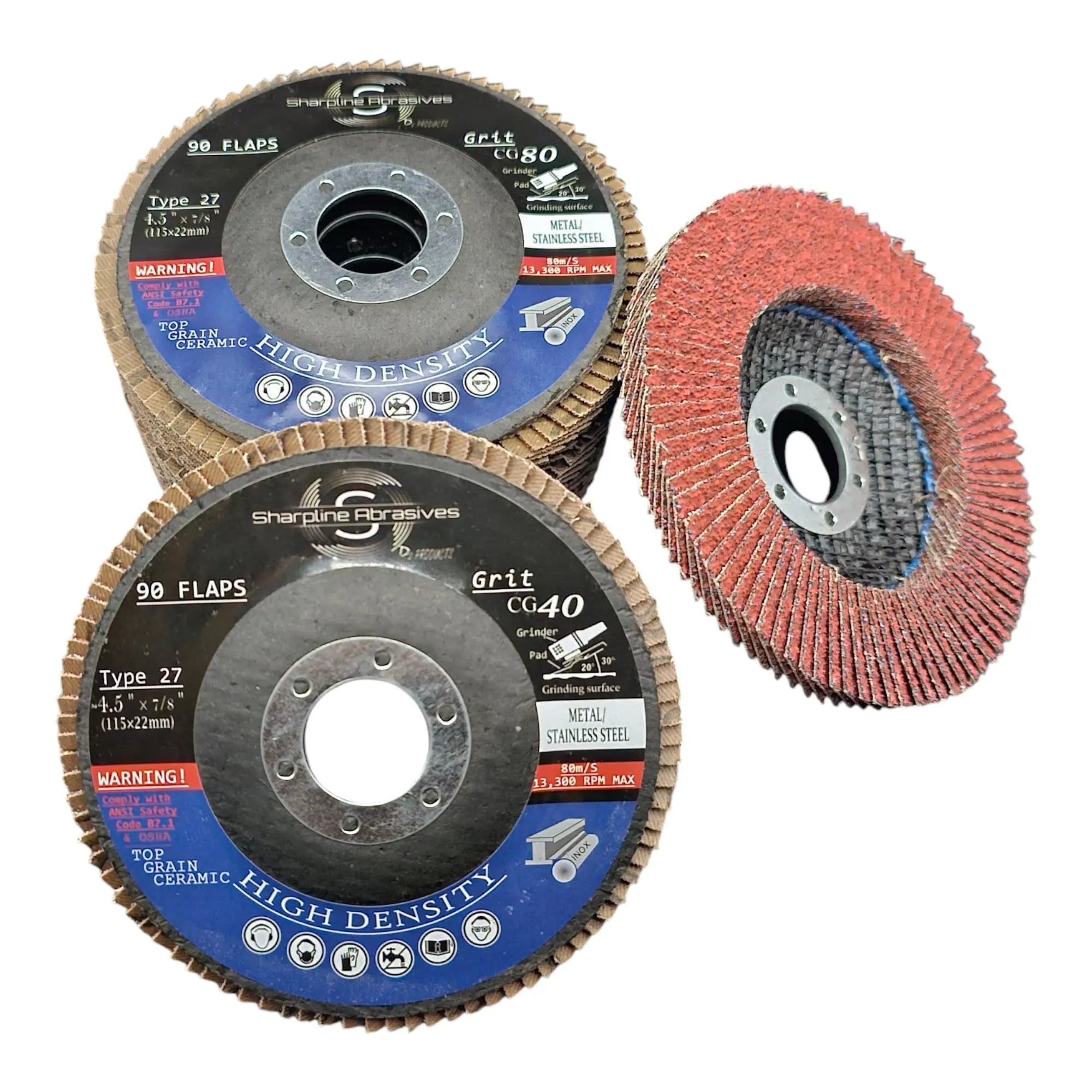 Sharpline Abrasives Ceramic High-density Flap disks 40 Grit 4.5inch