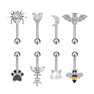 OIDEA Eyebrow Rings 8PCS 16G 316L Surgical Steel Cubic Zirconia Rhinestone Diamond Butterfly Spider Heart Bee Curved Barbell Body Piercing Jewelry