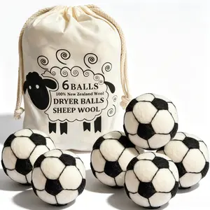 LMMAKE 6Pcs Wool Dryer Balls - 100% Handmade Premium New Zealand Wool, Natural Fabric Softener, Eco-Friendly, Hypoallergenic, Reduces Wrinkles & Saves Drying Time, No Chemicals or Additives (Football Style)