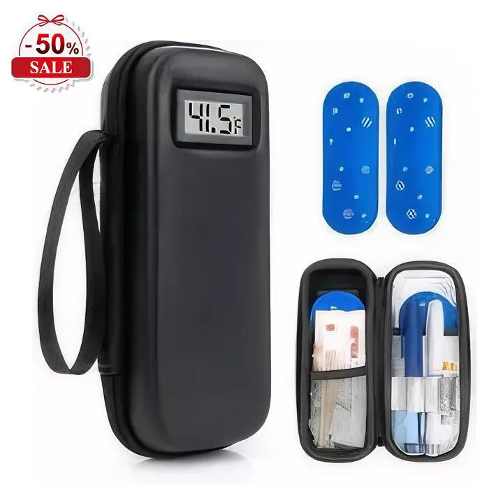 Insulin Cooler Travel Case with Temperature Display - Refrigerated  Cooler Travel Case Diabetic Travel Case with 2 TSA Approved Ice Pack for Trip and Daily Adjustable Temperature Insulin Cooler Case GLP-1 traveling 01