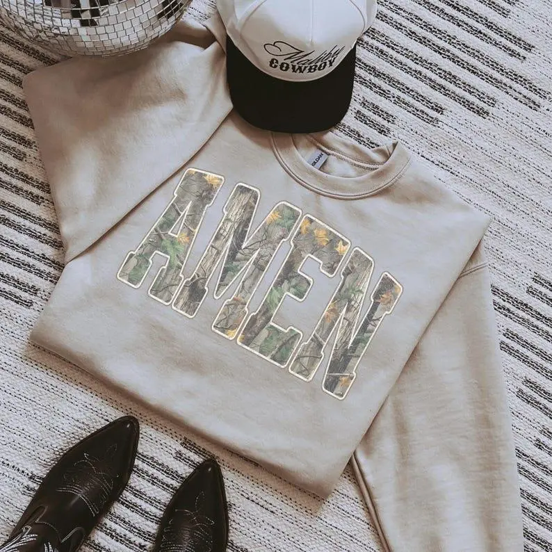 Amen Sweatshirt, Camo Christian Shirt, Retro Faith Sweatshirt, Bible Verse Sweater, Retro Religious Shirt
