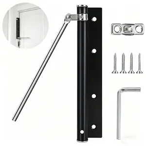1x Stainless Steel Automatic Door Closer - 150-Degree Opening Angle, Safety Spring Self-Closing Hinge - Adjustable Closing Speed​​- Includes Force Arm, Screws, and Wrench - Adjustable Spring Mechanism - Suitable for Commercial and Residential Use