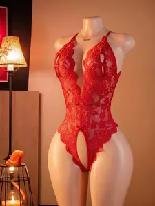 VivaQiueux Sexy Lingerie for Women One Piece Bodysuit Deep V Lace Teddy Mini Babydoll Nightgown