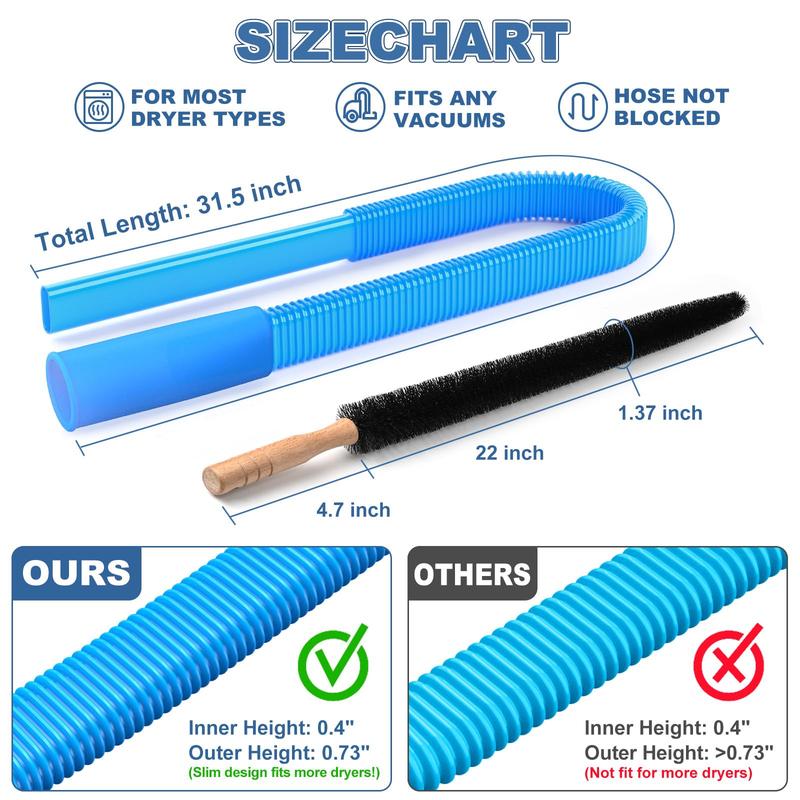 2-in-1 Dryer Vent Cleaner Kit 2 Pack Vacuum Hose Attachment with Universal Connector & Lint Brush for Effortless Lint Removal Compatible with Most Vacuum Cleaners