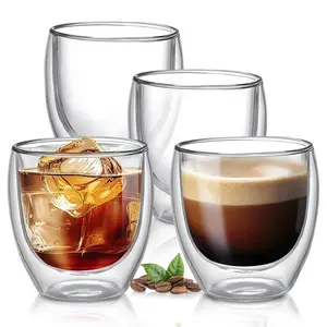 Double Walled Glass Coffee Mug, 150/350/450ML Borosilicate Espresso Cup, Microwave Safe, Ideal for Hot Beverages, Coffee, Tea