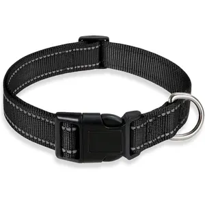 Premium Reflective Adjustable Dog Collar - Comfort and Safety for Medium Breeds in Classic Black